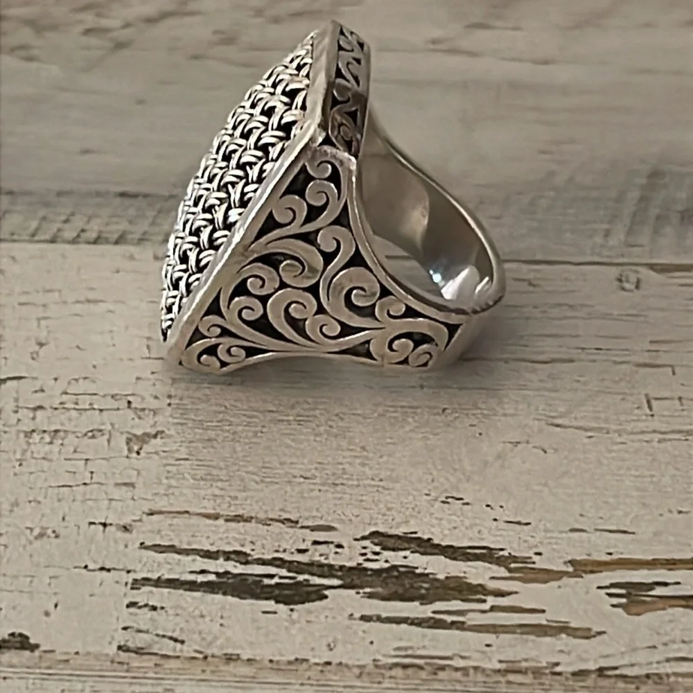 Lois Hill Silver Rectangular Textile Weave Cut-Out Ring.